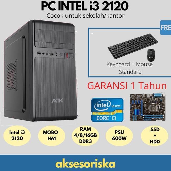 Cpu Pc Rakitan Intel Core I3 2120 Ssd / Pc Sekolah /Pc Kantor New Stok