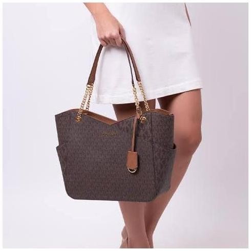 baru Tas MK Jet Set Travel Large Chain Shoulder Tote Signature Brown NWT