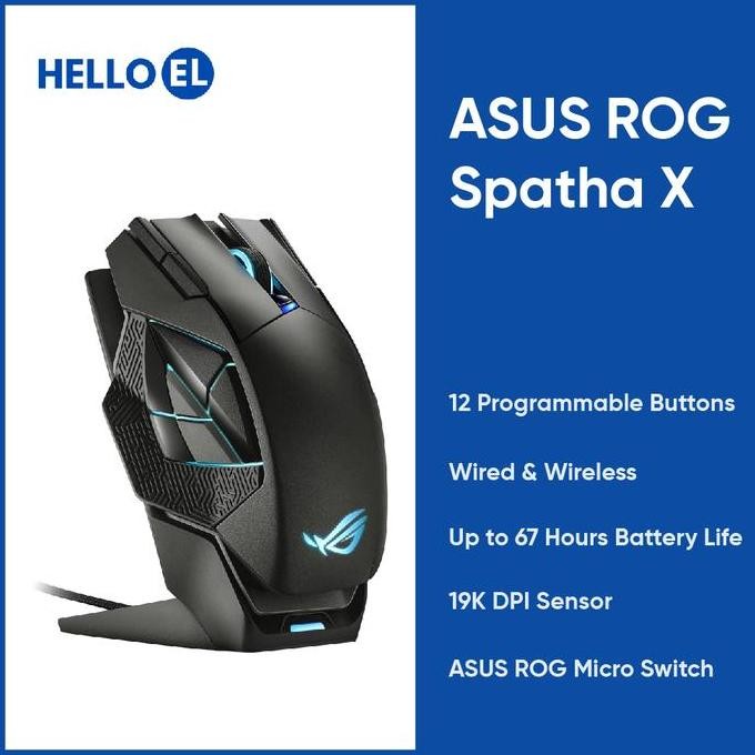 TERMURAH - ASUS ROG Spatha X 19K DPI 2.4Ghz Wireless Wired 12 Buttons Gaming Mouse
