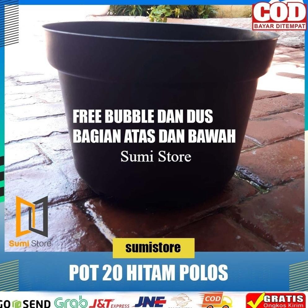 Pot Bunga Tanaman Plastik Hitam 20 - Pot Hitam 20 Cm New