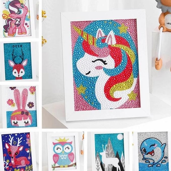 Diy Diamond Painting Kids Craft Activity Menempel Manik Unicorn White