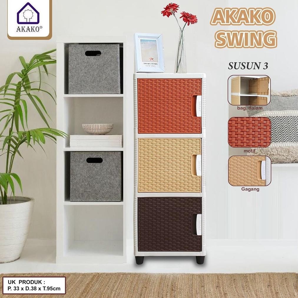 AKAKO - LEMARI PAKAIAN PLASTIK MINIMALIS/LEMARI ROTAN AKAKO SWING 3 SUSUN