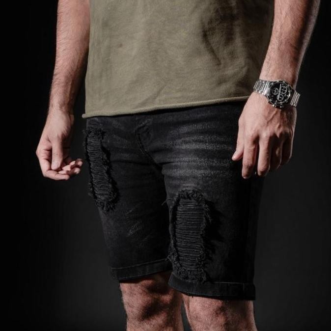 LOD.DENIM - Celana Pendek Jeans Biker Denim - SHORTPANTS BLACK MEISTER FA