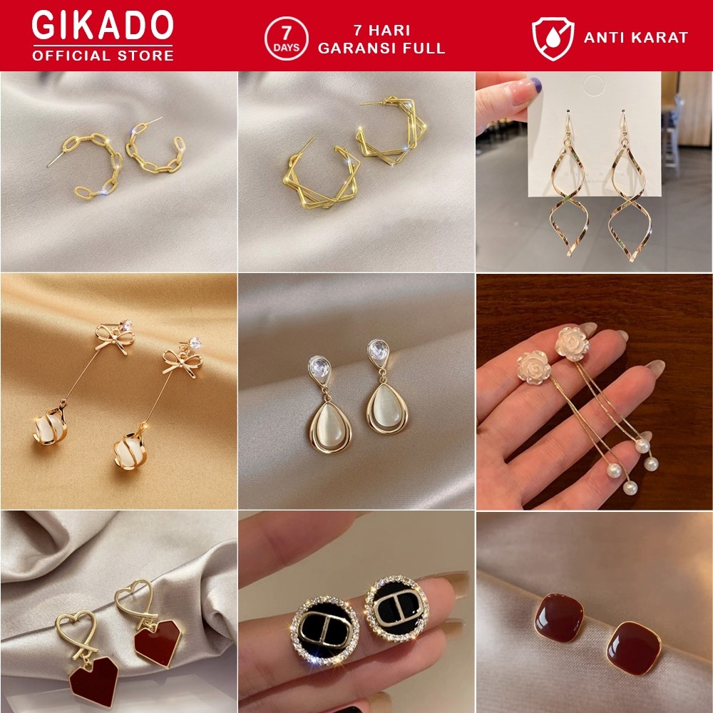Gikado Anting Wanita Panjang Tusuk Perak S925 Earrings