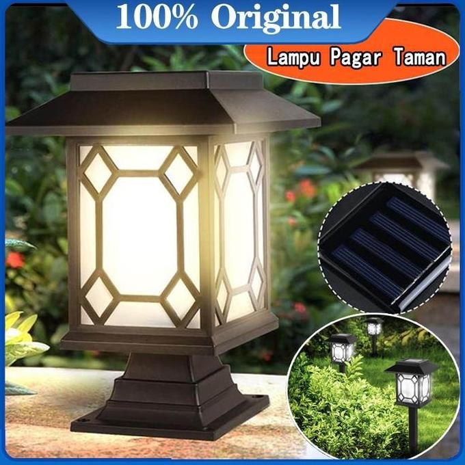 Lampu Pagar Taman Surya 5 LED Model Minimalis Besar / Lampu Tenaga Surya Sensor Cahaya