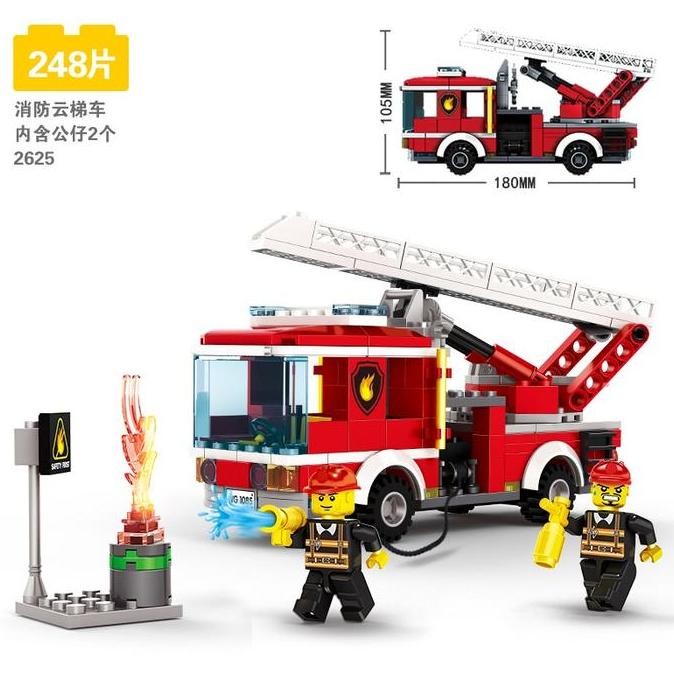 LEGO Mainan Puzzle Balok Bangunan Partikel Kecil Model Mobil Pemadam