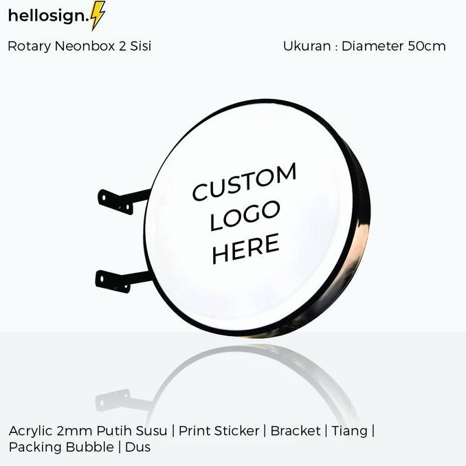 Neon Box Bulat 2 Sisi | Neon Box Sticker + Lampu LED | Neon Box Custom