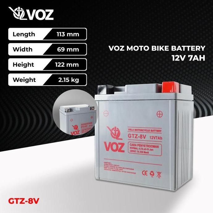 Voz Aki Motor Gt8V 12V 7Ah - Baterai Aki Motor