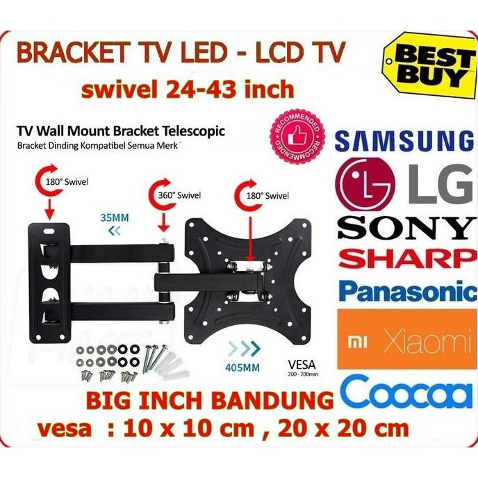 Terlaris Bracket Tv Swivel 24-32-43 Inch - Bracket Tv Led 24-43 Inch Swivel