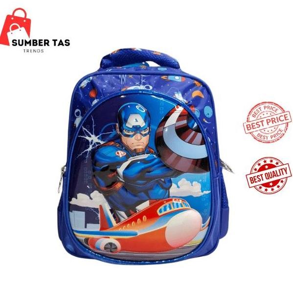 

Spesial [Free Gift] Tas Ransel 3D Captain America Tas Sekolah Paud Tk Backpack Anak Laki-Laki Karakter Capten Amerika Timbul Glossy 12Inch