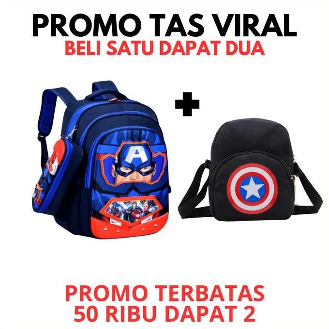 

Diskon Beli 1 Dapat 2 - Ransel Anak Sekolah Bahan Kanvas Motif Super Hero Ironman, Captain Amerika, Spiderman Marvel Ukuran 28X13X42 Cm Bonus Mini Selempang Marvel Ukuran 15X5X18 Cm