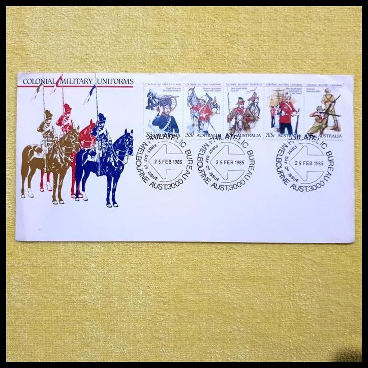 

HOT DEAL PRANGKO AUSTRALIA 1985. FDC COLONIAL MILITARY UNIFORMS !!!!!!