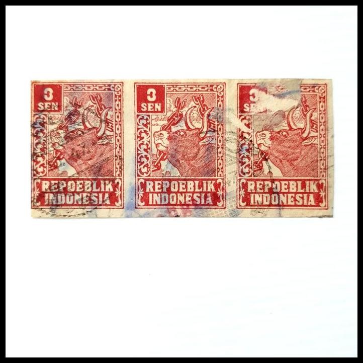 

DISKON PRANGKO INDONESIA 1946. REVOLUSI JAWA J28A 3 SEN STRIP-3. CAP SOLO 2.10.47 *) !!!!!