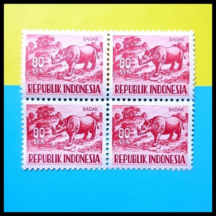

TERMURAH PRANGKO INDONESIA 1956. SERI FAUNA. BADAK 80 SEN, BLOK-4 !