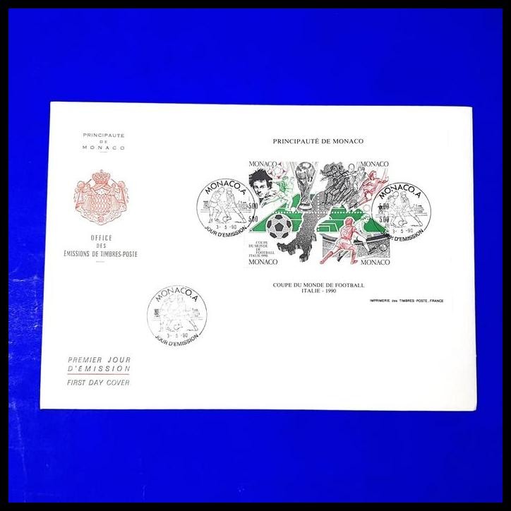 

DISKON PRANGKO LUAR NEGERI. MONACO. FDC SS PIALA DUNIA SEPAK BOLA ITALY 1990