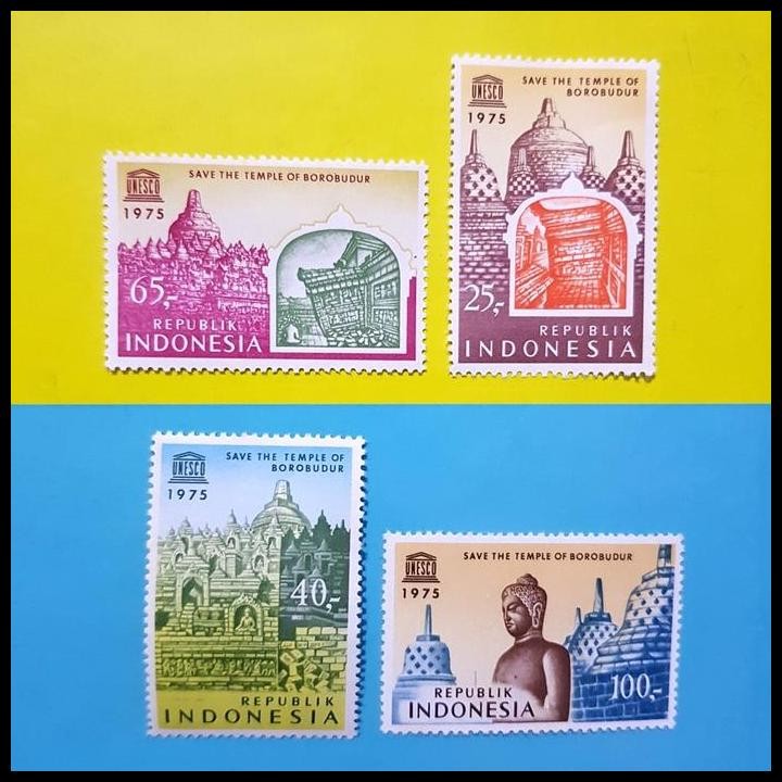 

TERMURAH PRANGKO INDONESIA 1975. UNESCO ~ SAVE THE BOROBUDUR TEMPLE. SET. 150K