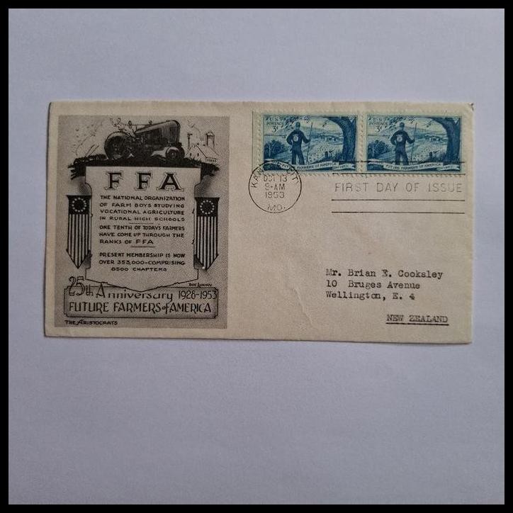 

HOT DEAL PRANGKO AMERIKA. FDC 25TH ANNIVERSARY 1928-1953 FUTURE FARMERS OF AMERICA. US POSTAGE 3C, PAIR. KANSAS CITY OCTOBER 13, 1953 !