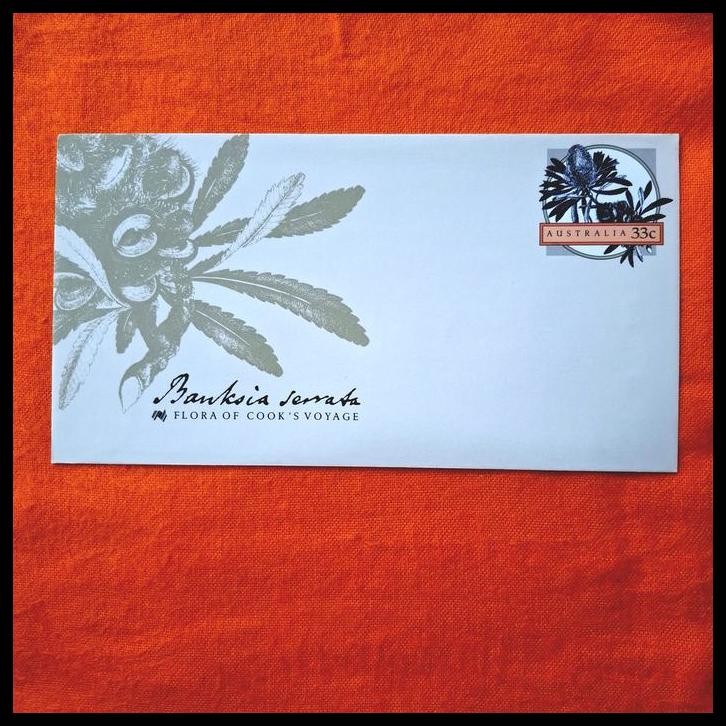 

TERBARU AMPLOP AEROGRAM DARI AUSTRALIA. TEMA BUNGA. FLORA OF COOK'S VOYAGE : BANKSIA SERRATA !!!