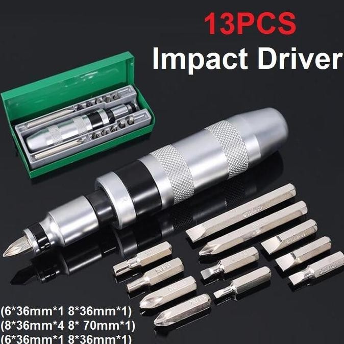Obeng Ketok Set 13Pcs Obeng Getok Putar Set Impact Driver S2 Drill Bit Kualitas Terbaik Harga Termur