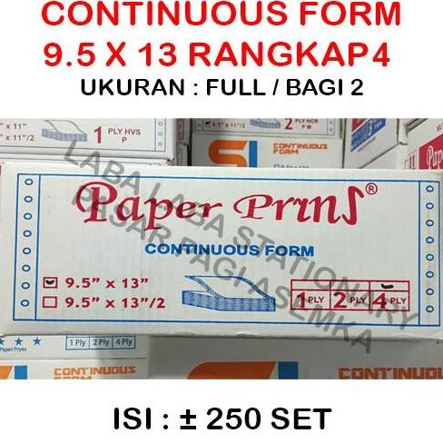 

TERLARIS! Continuous Form Merk Paper Print 9.5 x 13/2 // 13 Rangkap 4