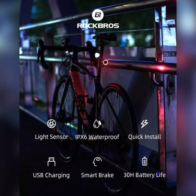 Lampu Belakang Sepeda Rockbros Q3 Smart Light Tail Rear Brake Sensor