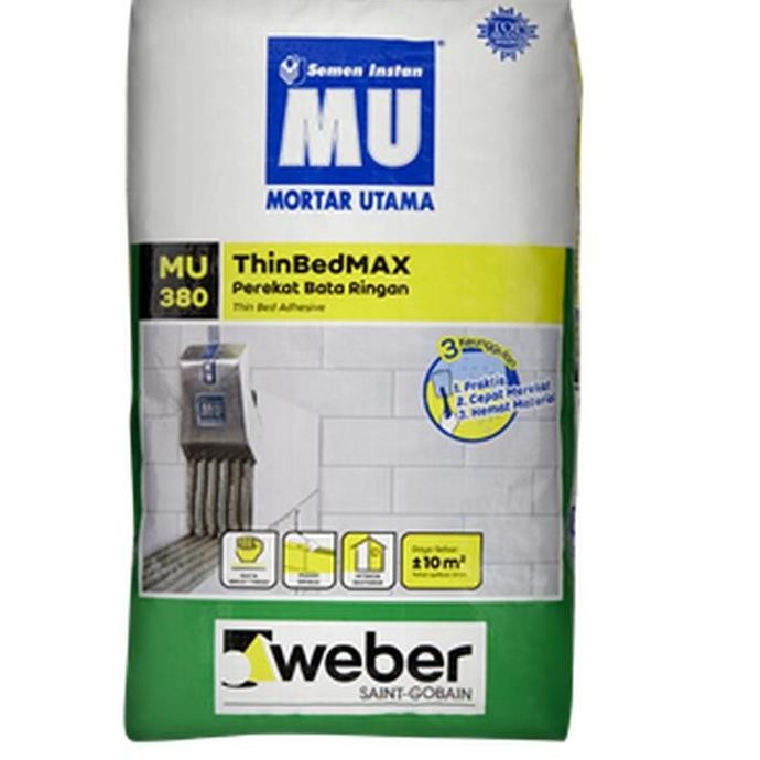 MU 380 Perekat Hebel Bata Ringan 40Kg - Semen Mortar Instan Lem Bata