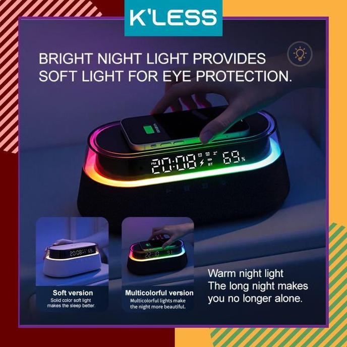 

Jam Digital 7 in 1 Multifunction Alarm Clock with Wireless Phone Charging Bluetooth Stereo Speaker and FM Radio P83