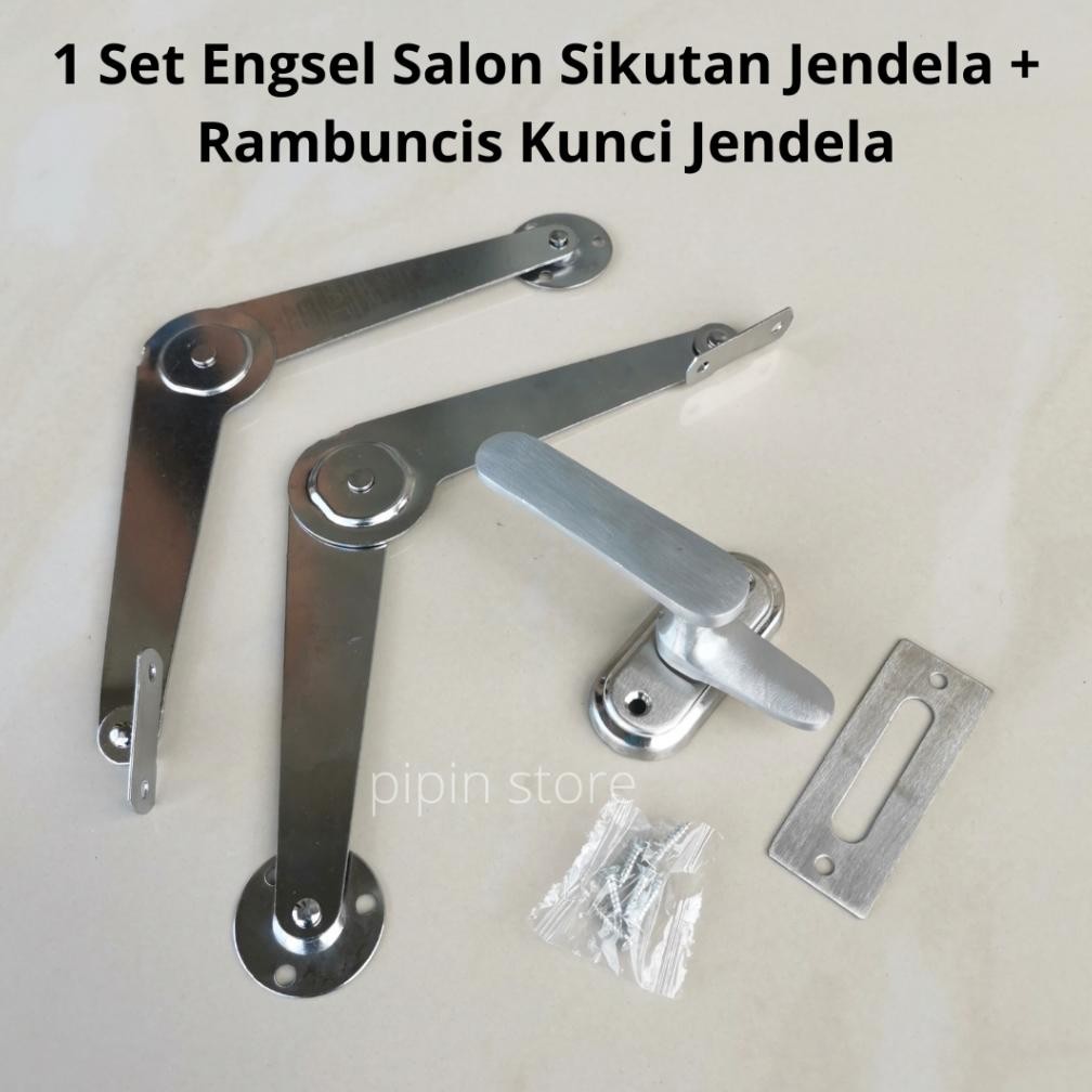 Paket Kunci Jendela Rumah 1 Set Penahan Penyangga Jendela Kayu - Engsel Salon Sikutan Jendela Lipat 