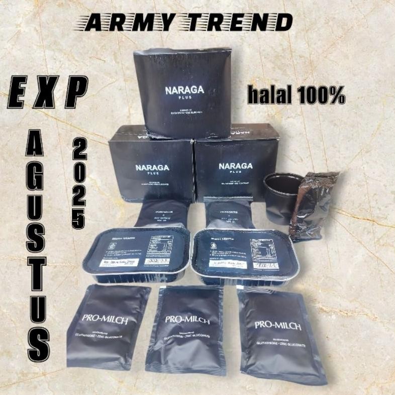 

PROMO SATU PAKET DUS NARAGA PLUS RANSUM TNI NASI KALENG MAKANAN TNI exp JULI 2025 / RANSUM PLUS NARAGA TNI