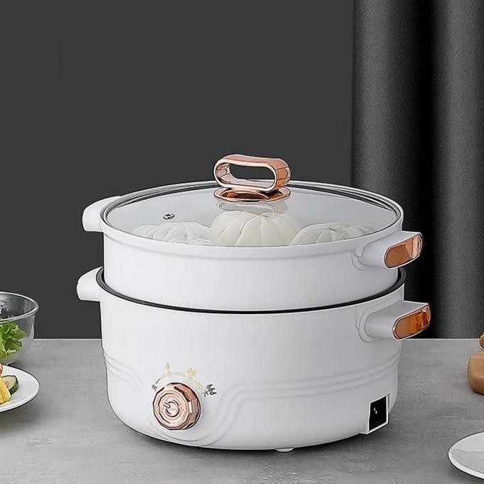 Panci Masak Listrik Serbaguna 22Cm Rose/Alat Masak Nasi Goreng Tumis Bakar Serbaguna