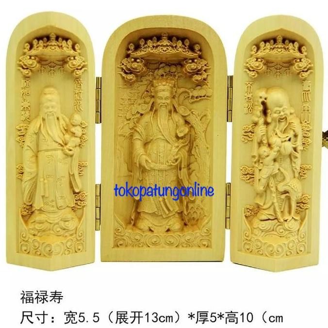 Patung Fulushou Fu Lu Shou Kayu
