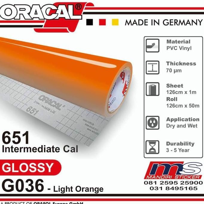 Promo Sticker ORACAL 651 - G036 Light Orange Gloss Cutting Stiker [METERAN] COD