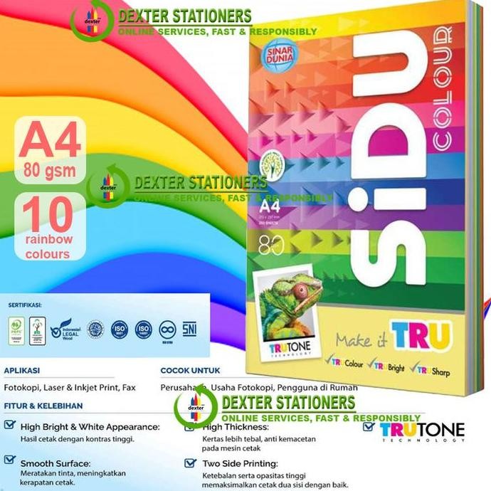 

Sidu Rainbow Kertas Hvs A4 80Gr Warna-Warni - Isi 10 Warna Campur