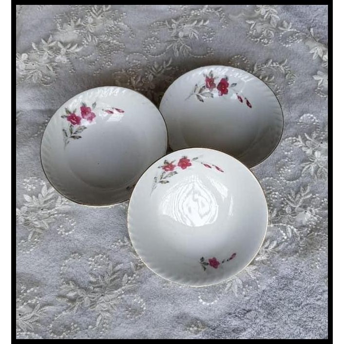 BEST DEAL MANGKOK SUP KERAMIK CHINA 3 BUAH MOTIF FLORAL 