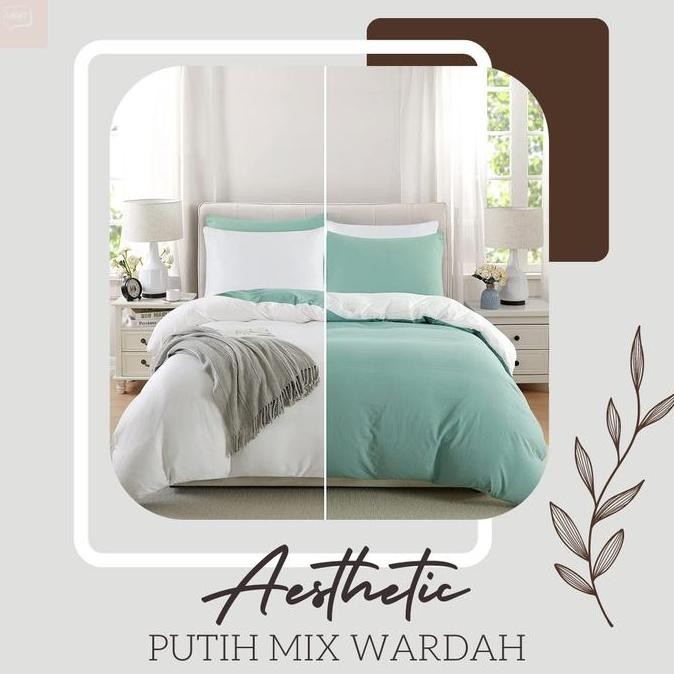 Bedcover Set Two Tone Selimut Sprei Set Putih x Wardah Selimut 90x200