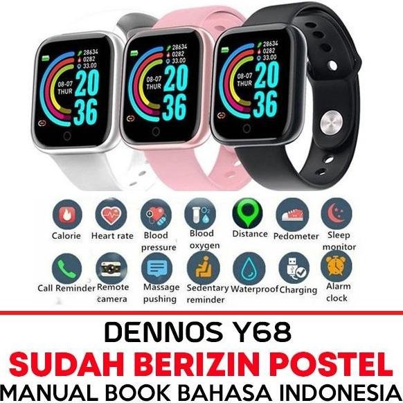 Dennos D20 Smart watch Y68 Tahan Air IP68 Monitor Denyut Jantung murah