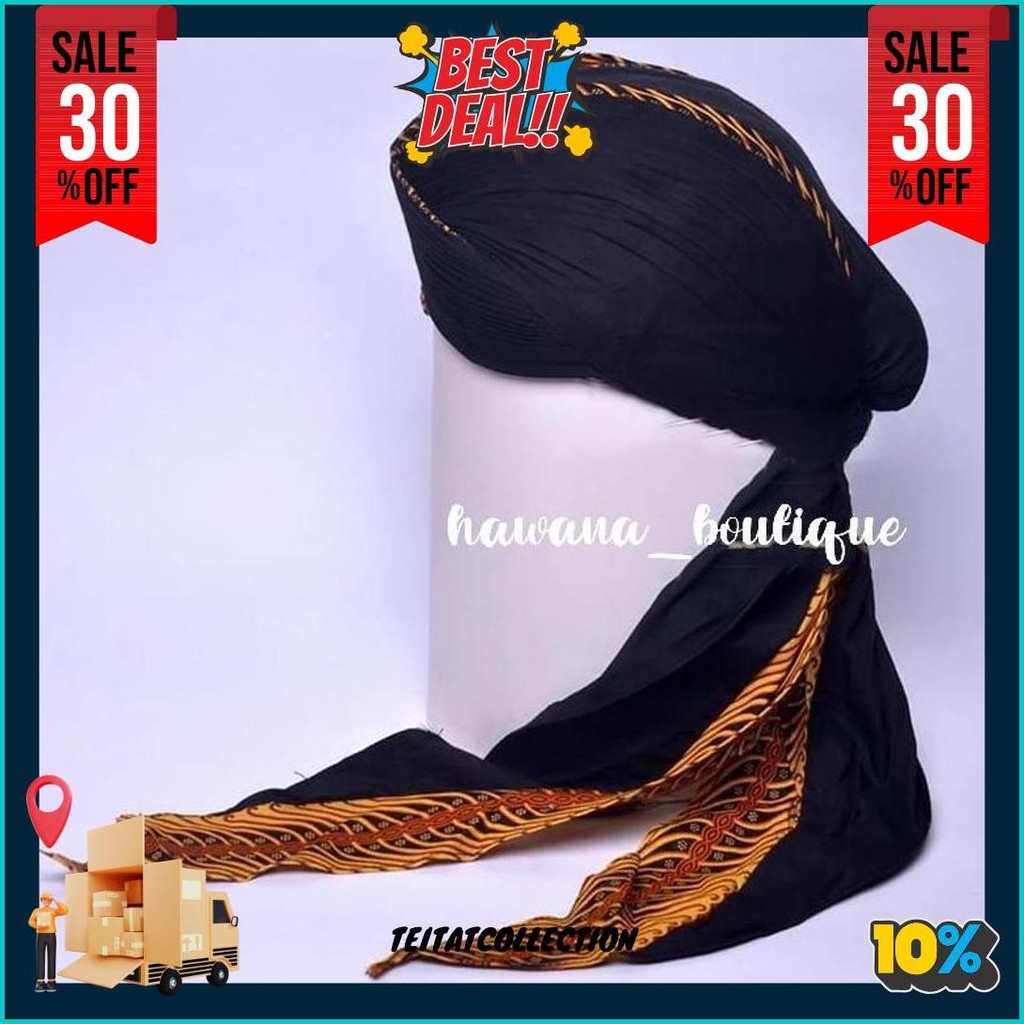 Blangkon Jogja Lipat Dewasa Motif Samurai Full Batik Kuning Ekor Sliwir/Panjang || Blangkon Dewasa |