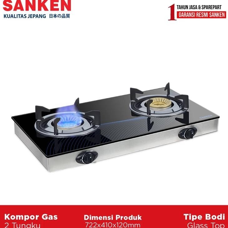 Sanken SG363 Kompor Gas Tanam Kaca 2 Tungku BONUS Pan Supporter