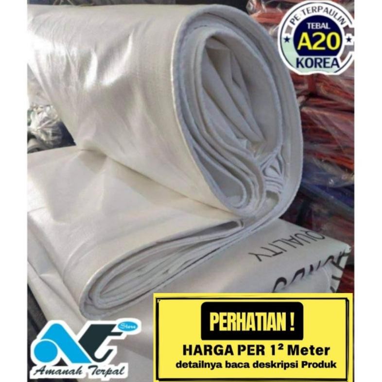 Grosir  Terpal Korea A20 Putih White Meteran Ukuran Custom Bebas untuk tenda terop tutup truck truk