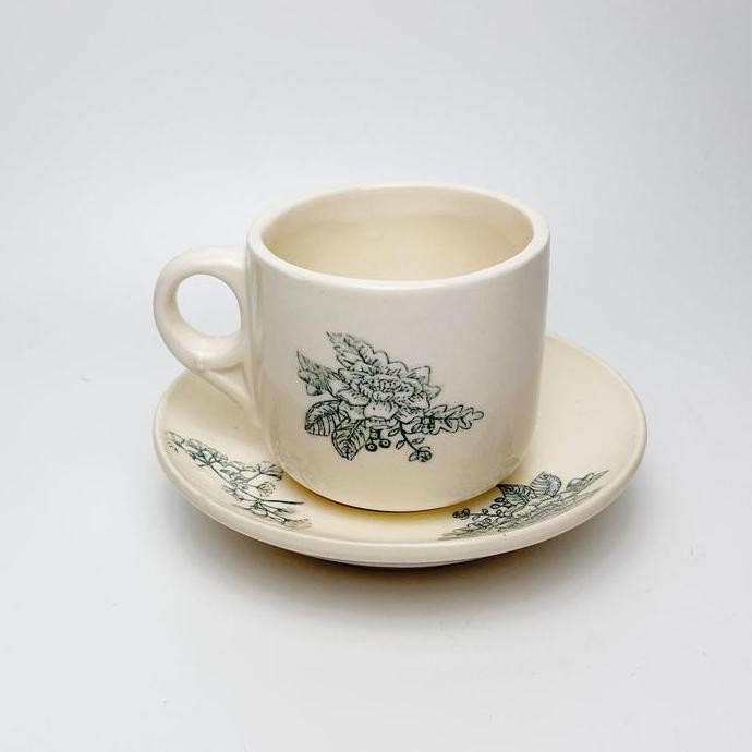 CANGKIR SET KOPITIAM TATAKAN PIRING KERAMIK MOTIF VINTAGE