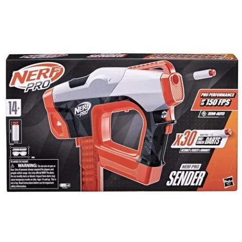 

Nerf Pro Sender Half-Length Semi Automatic Dart Blaster, 150 FPS, 30 Nerf Pro Half-Length Darts