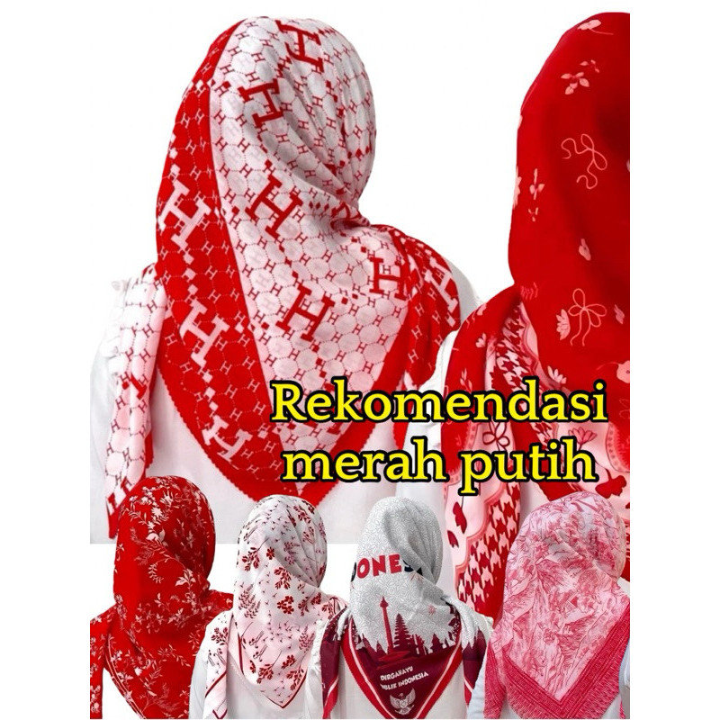 JILBAB SEGI EMPAT VOAL MOTIF MERAH PUTIH // kerudung segi empat voal motif BENDERA// hijab voal moti