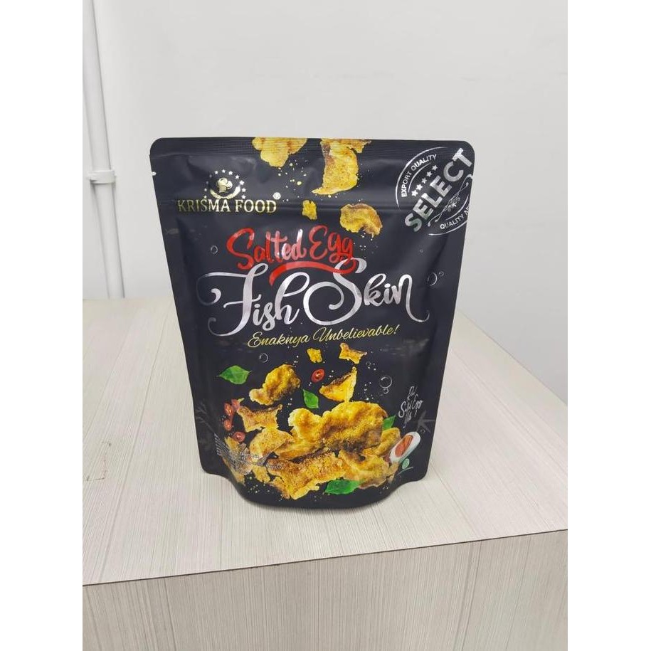 

Krisma Food Salted Egg Fish Skin 100 gr Keripik Kulit Ikan Telur Asin pins snack Makanan cemilan