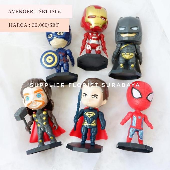 1 set miniatur kue tart superhero avenger batman ironman spiderman hulk cake topper hiasan ulang tah
