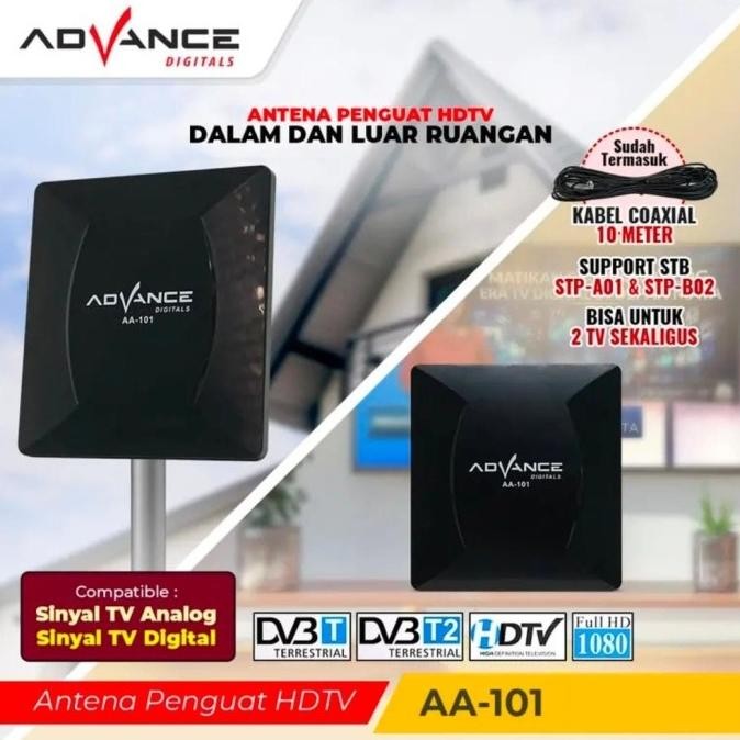 NEW Advance Antena TV Indoor Atau Outdoor Advance AA-101 Garansi Resmi 1 Tahun Penguat HDTV Digital 