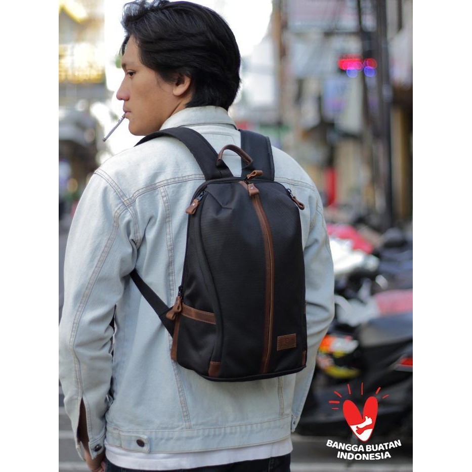 ABS Pusiill // Ransel Kombinasi Kulit Sapi Asli + Cordura // Ransel Mini // Backpack Pria dan Wanita
