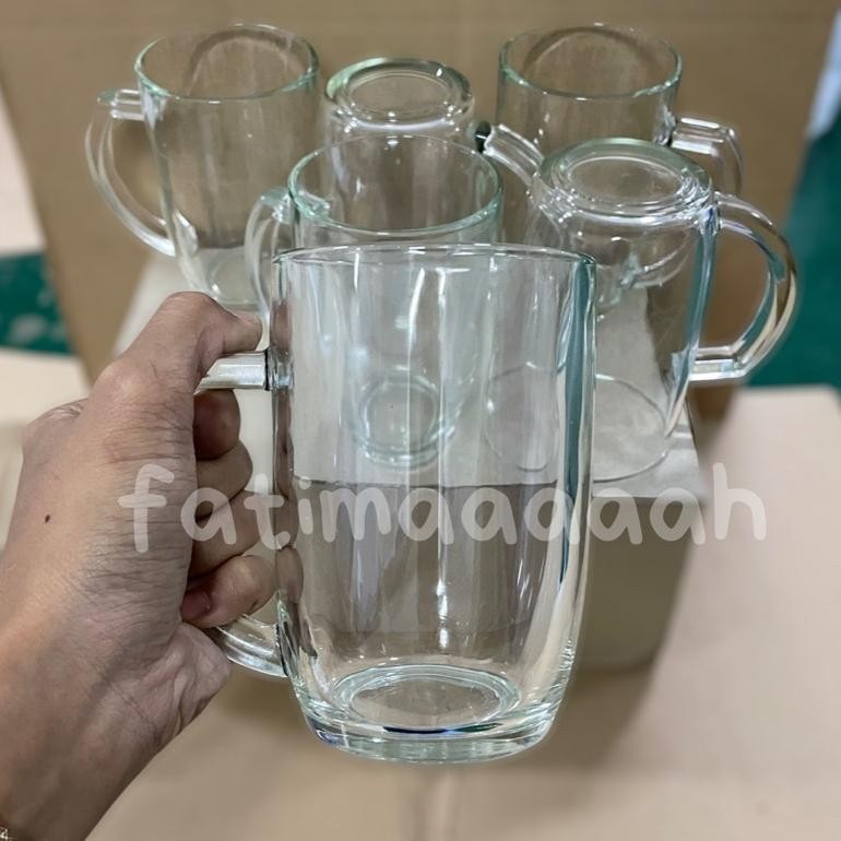 Kim Glass - Gelas Gagang Kaca Gelas Air Minum 420 Ml M1551 Gelas Teh Gendut @6 Pcs Trend