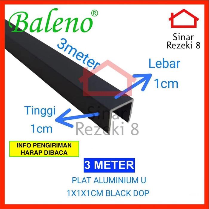 PLAT ALUMINIUM LIST U HITAM 10 X 10 X 10 MM BALENO / LIS EDGING INTERIOR BLACK DEKORASI