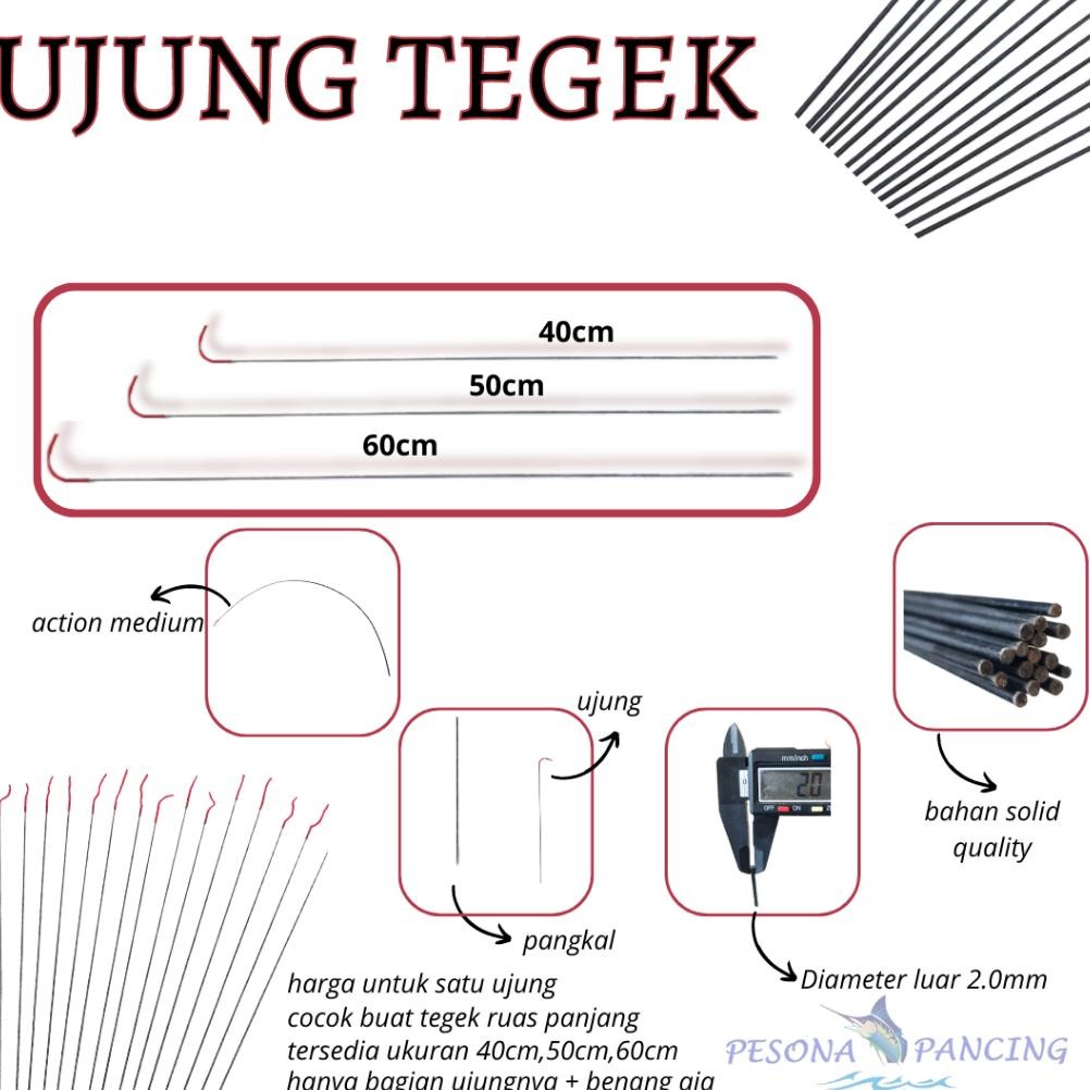 Ujung Tegek pancing Panjang 40cm,50cm,60cm Cocok Buat Tegek RUAS PANJANG Material solid