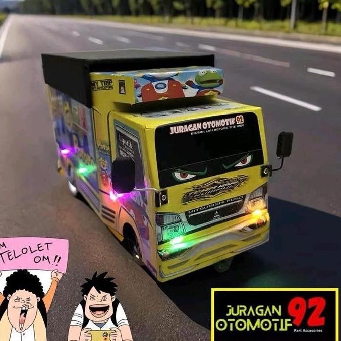 Mainan Anak Truk Telolet Kayu Bersuara - Miniatur Mobil Oleng Lampu LED